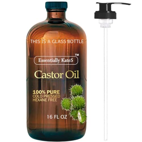 Essentially KateS Castor Oil 16 Fl Oz (Glass Bottle) - Original - A Huge Glass Bottle with a Pump - 100% Pure and Natural, Cold Pressed, Beauty and Personal Care Essentially KateS Default Title