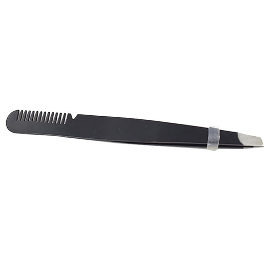 Multi Purpose Eyebrow Tweezers Stainless Steel Ergonomic Slant Tip Eyebrow Tweezers with Comb (Black) Beauty and Personal Care JTLB