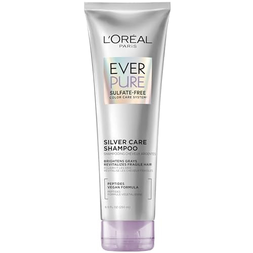 L'Oreal Paris EverPure Brightening and Nourishing Shampoo for Gray Hair, Sulfate-Free Vegan Formula with Peptides, 8.5 Fl Oz
