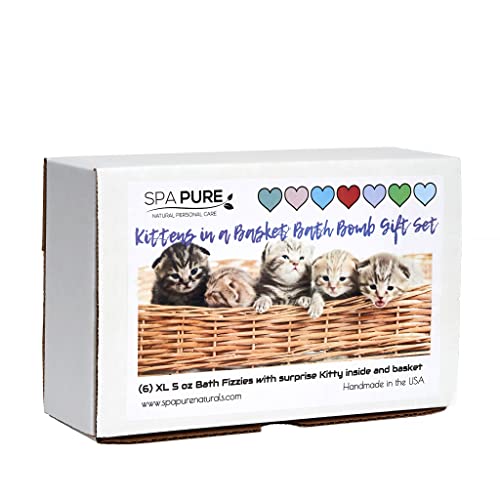 Spa Pure Kittens in Basket: 6 Adorable Kittens Hiding Inside Each Colorful Bath Bomb, XL 5 oz Each (6 Count) Pack of 1, Multicolor Beauty and Personal Care Spa Pure
