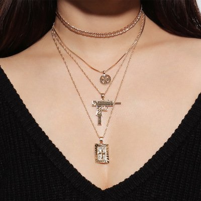 FXmimior Multilayer Necklace Silver Medal Pistol Charm Pendant Alloy Chic Necklace Gift for Her Beauty & Personal Care fxmimior
