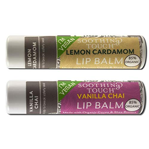 Soothing Touch Vegan Lip Balm - Variety Pack of 2 - Lemon Cardamom and Vanilla Chai Beauty and Personal Care Soothing Touch