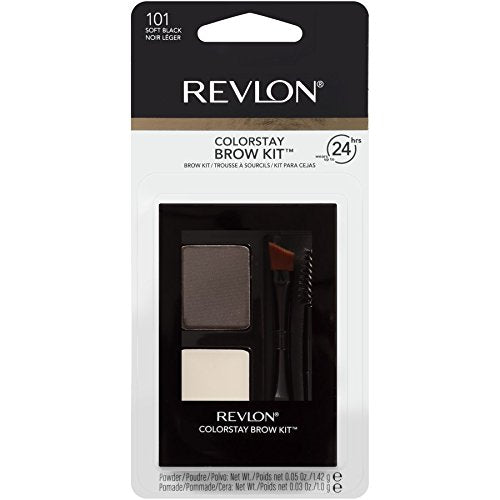 Revlon ColorStay Brow Kit, Includes Longwear Brow Powder, Clear Pomade, Dual-Ended Angled Tip Eyebrow Brush & Spoolie Brush, Soft Black (101), 0.08 oz Beauty & Personal Care REVLON