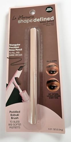Le Mercerie shapedefined Brow Pencil, Deep Brown, Double Ended with Paddled Kabuki Brush, Triangular Precision Tip, 0.01 oz