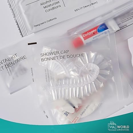 World Amenities Waterproof Shower Cap (Clear Frosted Sachet), Travel Size Hotel Amenities, Airbnb Beauty & Personal Care World Amenities