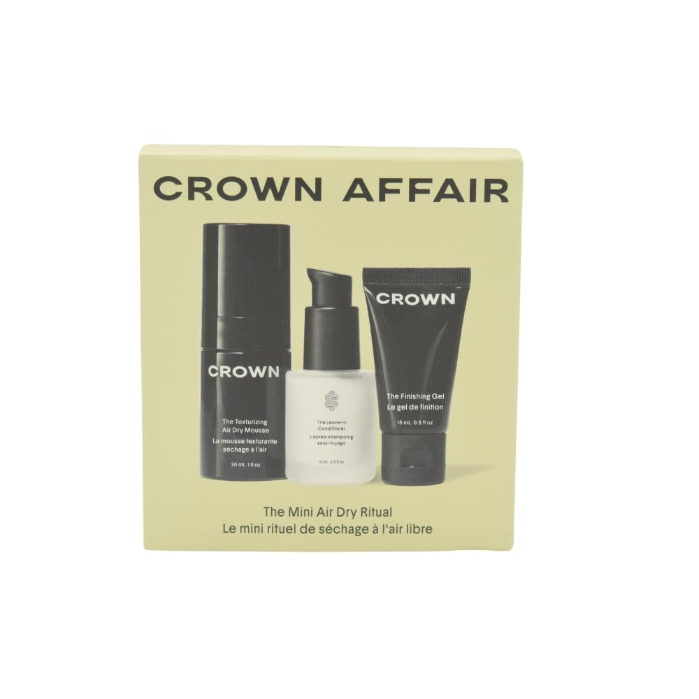Crown Affair Mini Air Dry Hair Holiday Gift Set: Leave-In Conditioner 0.5 oz, Texturizing Mousse 1 oz & Finishing Gel 0.5 oz