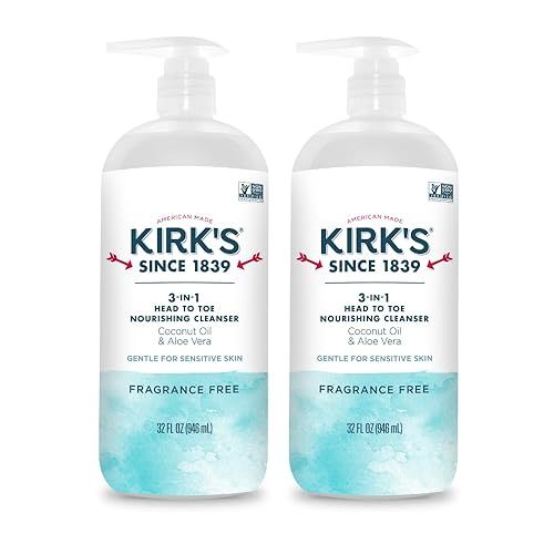 Kirk's Fragrance Free 3-in-1 Nourishing Cleanser, Shampoo Body Wash Bubble Bath, Coconut Oil and Aloe Vera, Vegan Non-GMO, 32 Fl Oz, Pack of 2 Beauty & Personal Care Kirk's