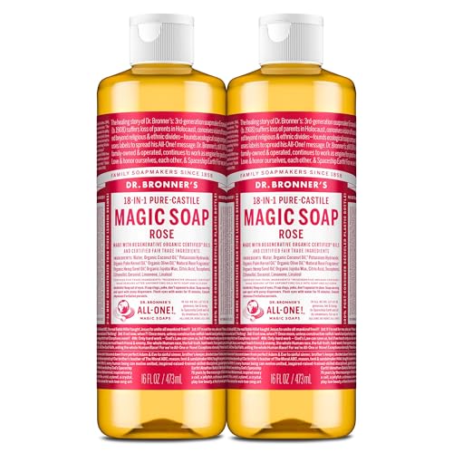 Dr. Bronner's Pure-Castile Magic Liquid Soap (Rose, 16 Ounce, 2-Pack)- Made with Regenerative Organic Certified Oils, 18-in1 Uses: Face, Hair, Hand Beauty & Personal Care Dr. Bronner's