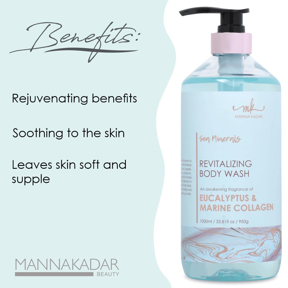 Manna Kadar Beauty Dead Sea Minerals Revitalizing Body Wash, Eucalyptus & Marine Collagen - Clean, Soothe, Revitalizes, Rejuvenates Skin, Shower Gel Beauty & Personal Care Manna Kadar