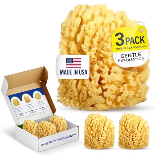 Baby Buddy Baby Bath 4in Yellow Sea Sponge, Absorbent Natural Sea Sponge, Soft on Tender Skin, Biodegradable, Hypoallergenic, Bath Accessories Beauty and Personal Care Baby Buddy
