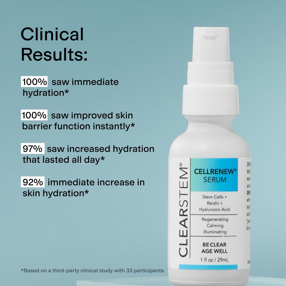 CLEARSTEM - CELLRENEW - Collagen Stem Cell Serum - Acne + Youthful Skin Face Serum - Hyaluronic Acid, Reishi, Aloe Vera - Facial Skin Care Products Beauty & Personal Care CLEARSTEM