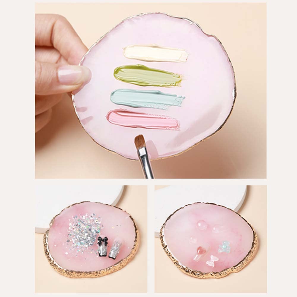 Resin Nail Art Palettes Set, 1 Pcs Resin Nail Art Palette and 1 Pcs Painting Drawing Color Plate with Adjustable Finger Rings Nail Holder Nail Art