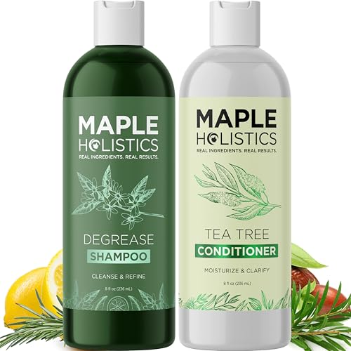Shampoo and Conditioner for Oily Hair and Scalp - Sulfate and Paraben Free Shampoo and Conditioner Set for Oily Hair Care with Deep Cleansing Tea Tree Beauty & Personal Care Maple Holistics