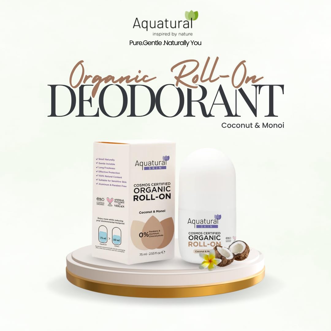 Aquatural Organic Deodorant Roll On, Monoi Scent, 2.53 Fl Oz Beauty and Personal Care Aquatural