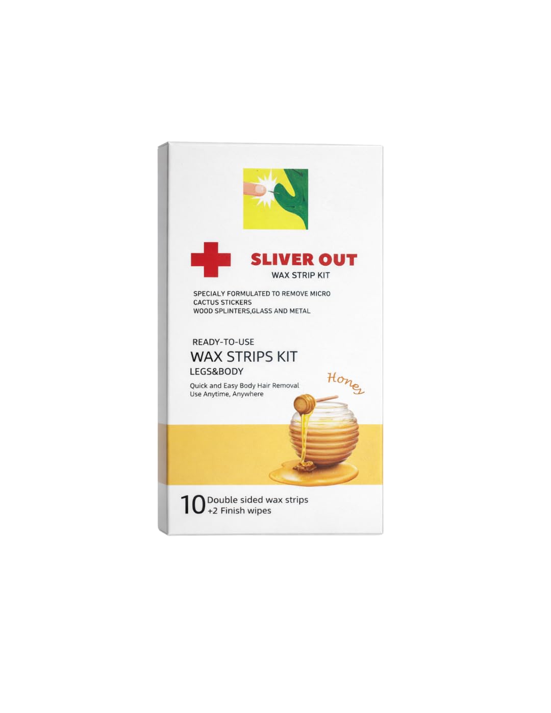 Sliver Out Ready-to-Use Wax Strip Kit for Splinter and Sticker Removal, 10 Double-Sided Strips with 2 Finish Wipes, Honey-Infused Formula for Body Beauty and Personal Care Sliver Out