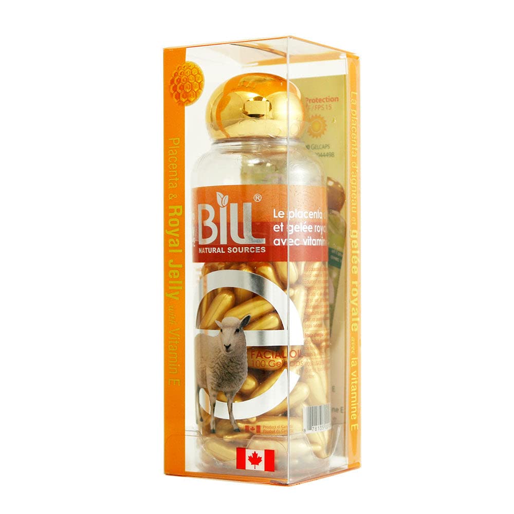 Placenta Facial Moisturizer with Vitamin E & Royal Jelly, 100 Gelcaps, Bill Natural Sources by Bill Natural Sources Beauty & Personal Care Bill Natural Sources