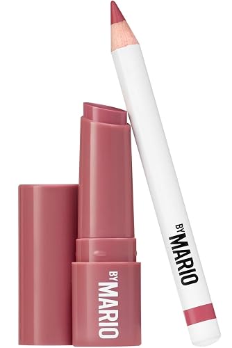 MAKEUP BY MARIO Rosewood Glow Lip Kit - Mini MoistureGlow Plumping Lip Serum & Ultra Suede Sculpting Lip Pencil, Rich Mauve - Hydrating Plumping Lip Beauty & Personal Care BY MARIO