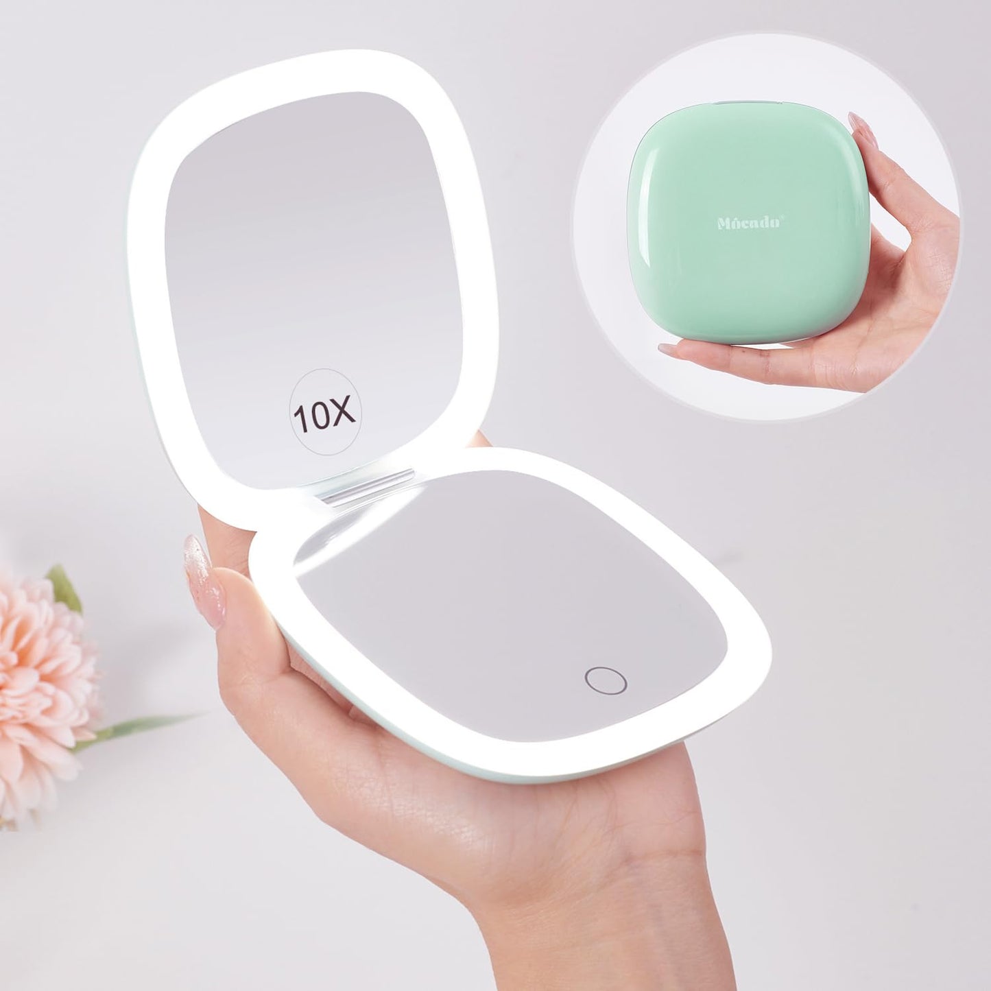 Mocado Compact LED Travel Makeup Mirror - 4 Inches 1X/10X Magnification Travel Mirror with Light Dimmable Double Sides Lighted USB Rechargeable Beauty & Personal Care Mocado