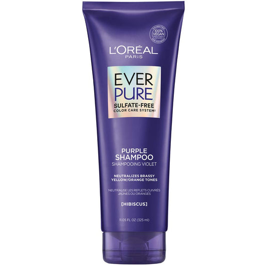 L’Oréal Paris EverPure Sulfate Free Brass Toning Purple Shampoo for Blonde, Bleached, Silver, or Brown Highlighted Hair, 11 Fl; Oz (Packaging May