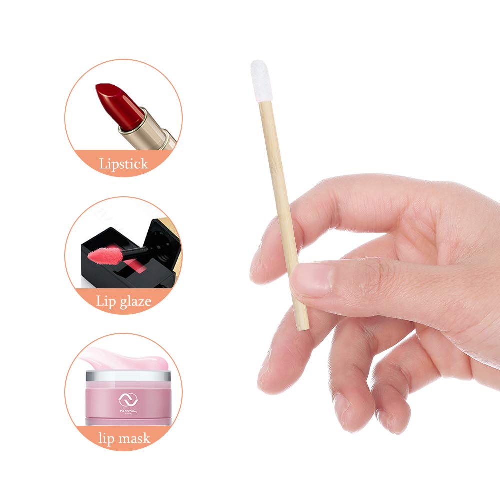 100pcs Lip Gloss Wands Disposable Bamboo Handle Lip Brushes Lipstick Applicator Makeup Tool Beauty & Personal Care myaokue-up