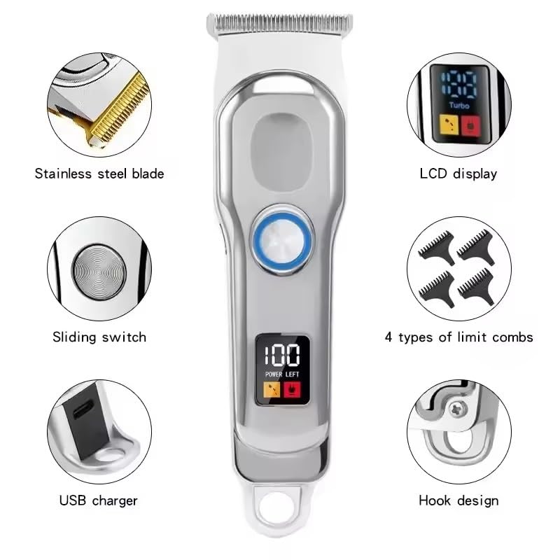 GLESVOWIO Professional Hair Clipper Rechargeable Electric Trimmer for Men Beard Kids Barber Cutting Machine Haircut LED Screen Waterproof Beauty and Personal Care GLESVOWIO