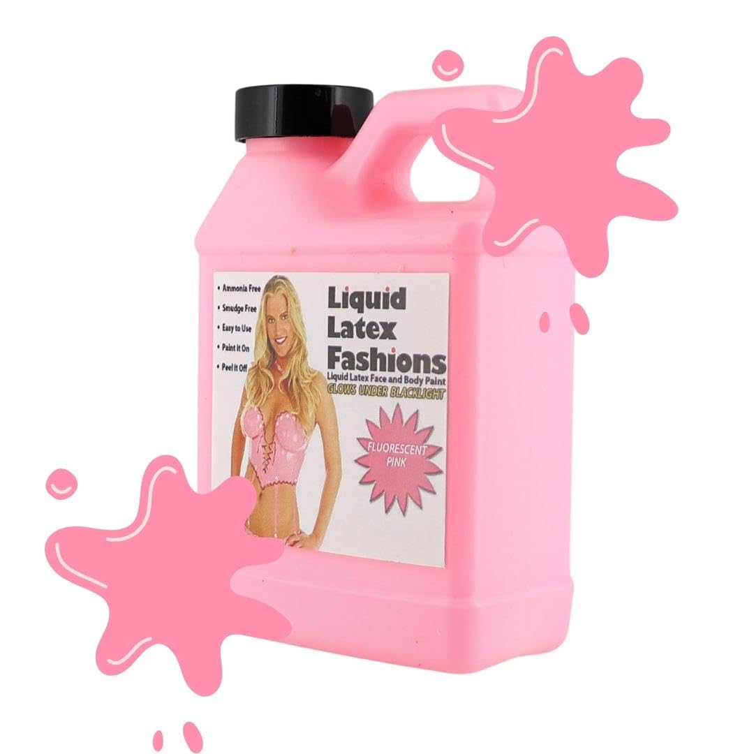 Fluorescent Pink 8 Oz - Liquid Latex Face and Body Paint, Black Light UV Reactive GLOW, Ammonia Free, Pink Panther, Cheshire Cat, Perfect Beauty & Personal Care Liquid Latex Fashions