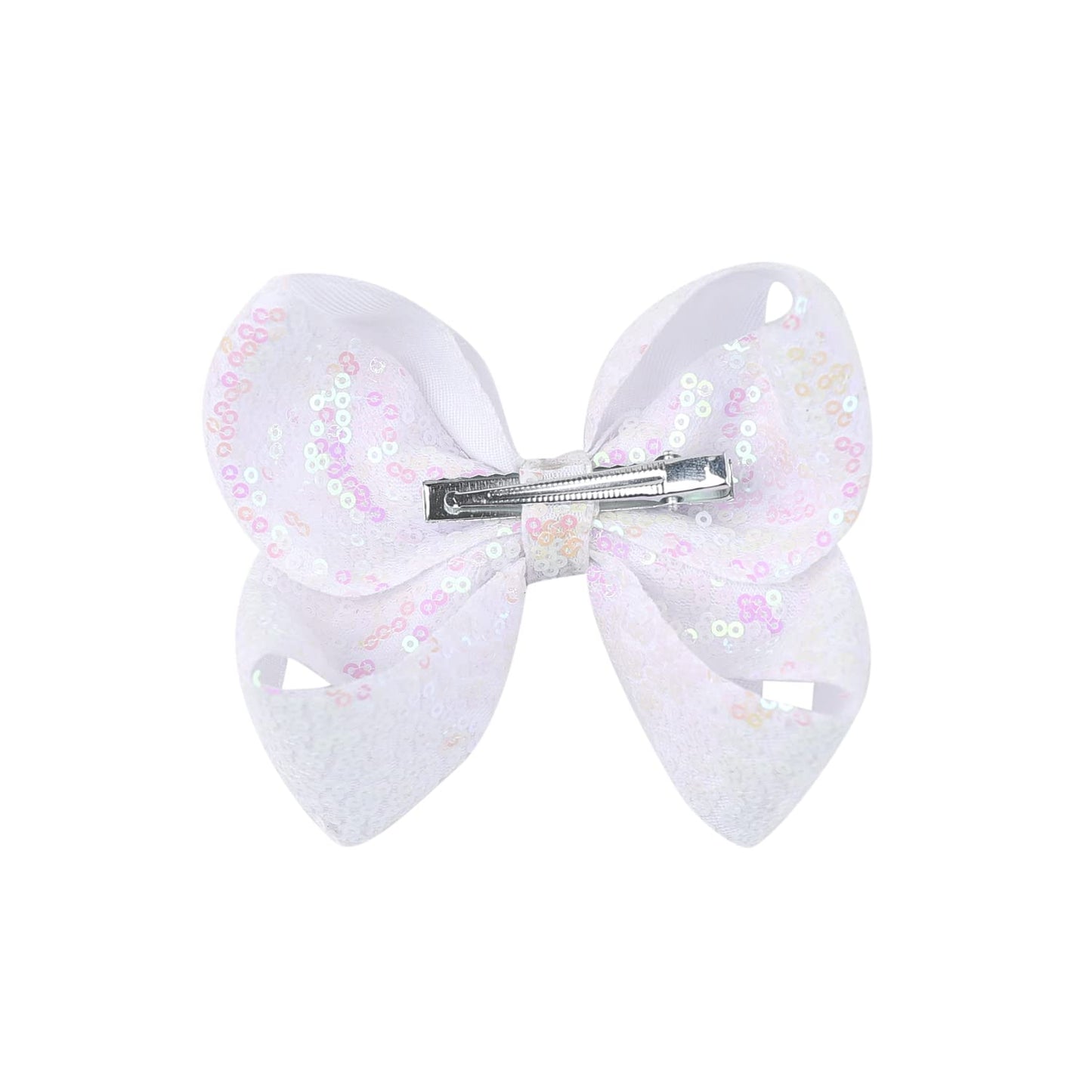 AMYDECOR 6 Inch White Sparkly Glitter Sequin Hair Bows for Girls Toddlers Kids Children Teenage (2PCS) Beauty & Personal Care AMYDECOR