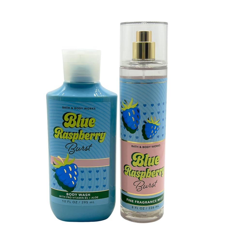 Bath & Body Works BLUE RASPBERRY BURST Fine Fragrance Mist & Body Wash 2-piece Gift Set with a Blue Bow for Holidays - Full Size Beauty and Personal Care Bath & Body Works