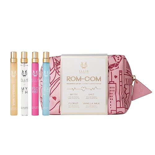 Ellis Brooklyn ROM COM Mini Fragrance Gift Set, Includes 4, 10ml Travel Sprays, MYTH, FLORIST, SALT, VANILLA MILK, Luxury Perfume Gift Set, Vegan Beauty & Personal Care Ellis Brooklyn