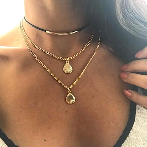 DoubleNine Cowrie Shell Silver Gold Pendant Velvet Choker Ethnic Seashell Boho Chic Women Multilayer Necklace Accessories (gold) Beauty & Personal Care Doubnine