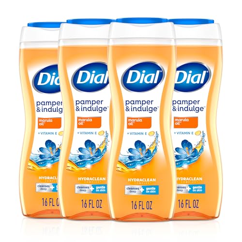 Dial Body Wash, Pamper & Indulge Marula Oil, 16 Fl Oz (Pack of 4), Hydraclean Complex & Vitamin E, Gentle, Leaves Skin Feeling Nourished Beauty & Personal Care Dial