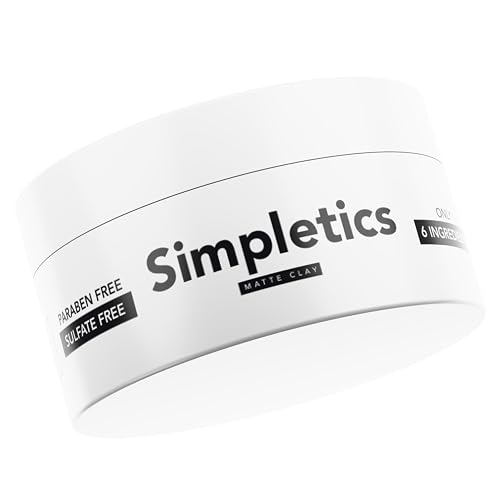 Simpletics Hair Clay for Men (Vanilla Scent) - Natural 6 Ingredient Matte Styling Clay with Beeswax & Coconut Oil - Strong Hold, Water Based Beauty & Personal Care Simpletics