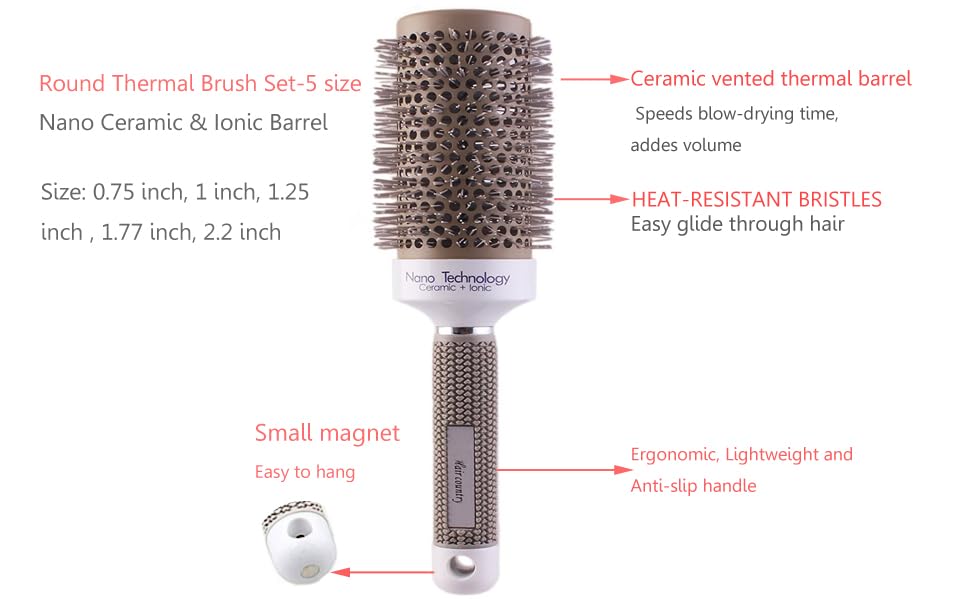 PERFEHAIR Round Thermal Brush Set, Professional Nano Ceramic & Ionic Barrel Hair Styling Blow Drying Curling Brush, 5 Different Sizes Beauty & Personal Care PERFEHAIR