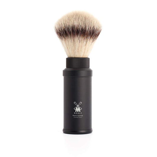 MÜHLE Travel Black Aluminum Silvertip Fibre Shaving Brush - Portable Synthetic Luxury Shave Brush for Men, Rich Lather Beauty and Personal Care MÜHLE