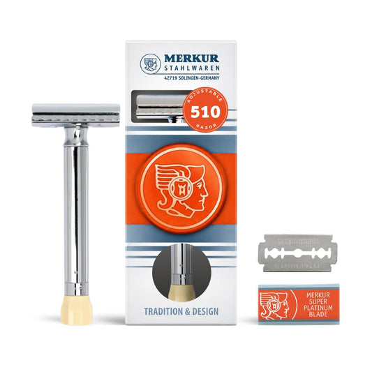 MERKUR Progress 510 Adjustable Double Edge Safety Razor - Long Handle Adjustable Razor With Dial Made in Germany Plastic-Free Closed Comb Straight Bar Beauty and Personal Care MERKUR