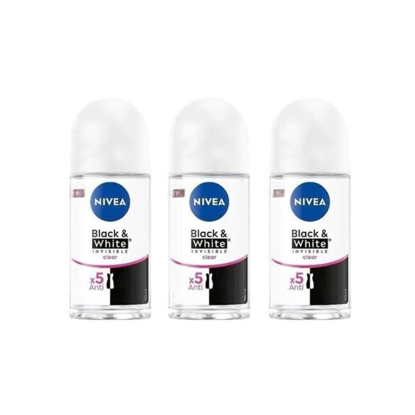 Nivea Black & White Pure Invisible Roll-On Deodorant - 1.69 fl oz - Pack of 3 Beauty and Personal Care NIVEA