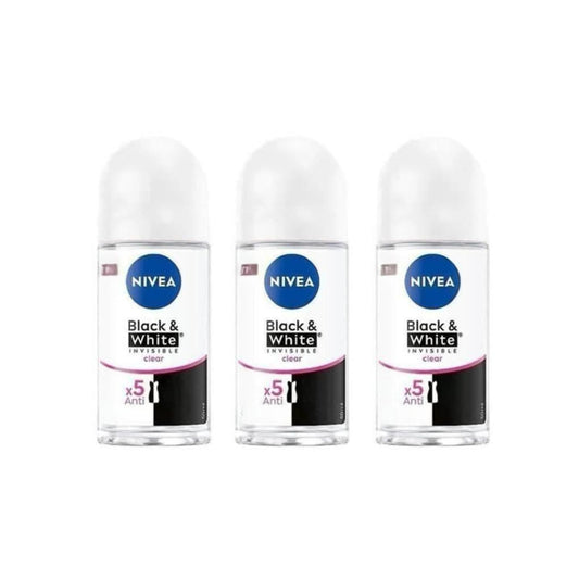 Nivea Black & White Pure Invisible Roll-On Deodorant - 1.69 fl oz - Pack of 3 Beauty and Personal Care NIVEA