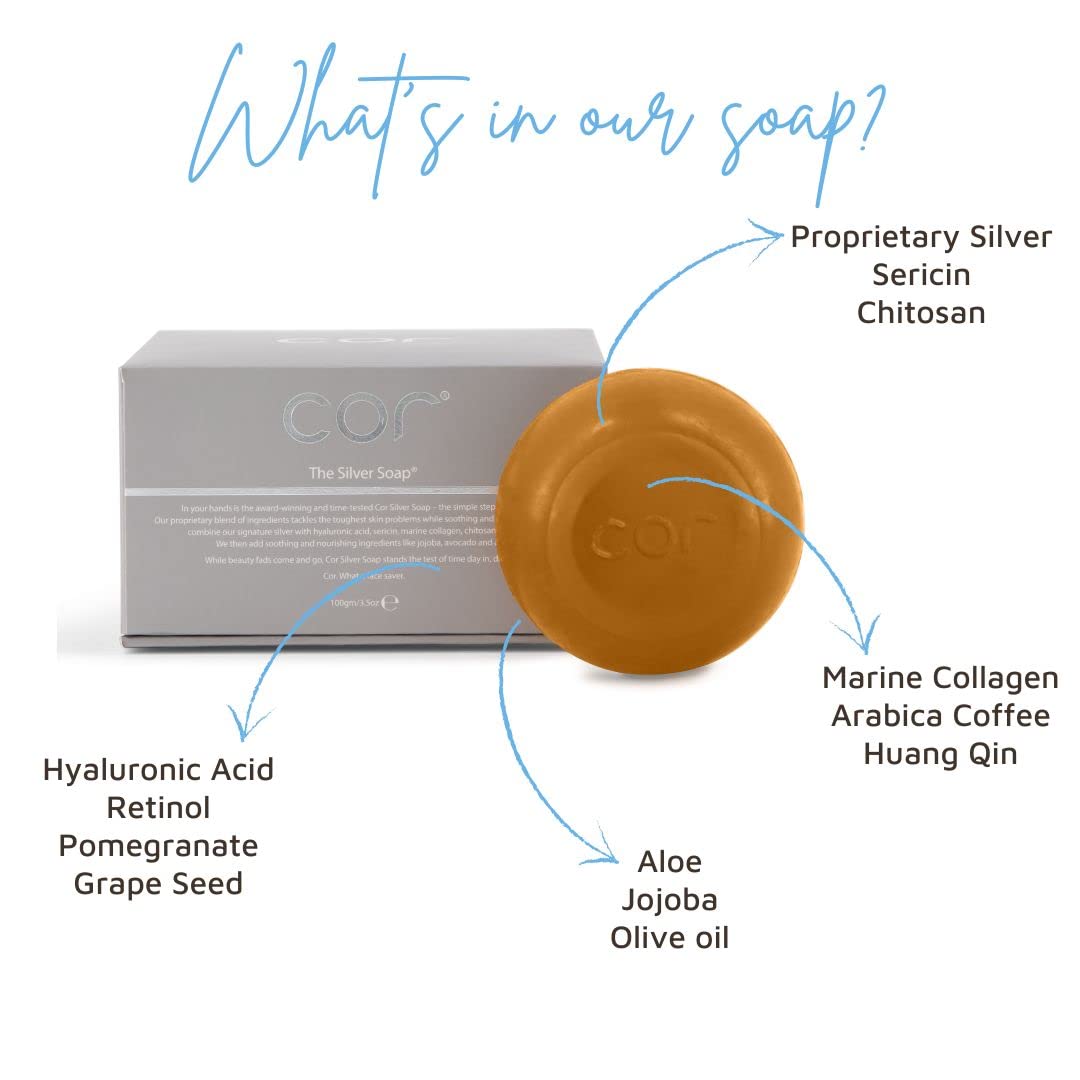 Cor Colloidal Silver Soap Bar, Simple Face Soap for Hydrating and Deep Cleansing, Natural Soap Bar with Colloidal Silver for Gentle Skin Care Beauty & Personal Care Cor