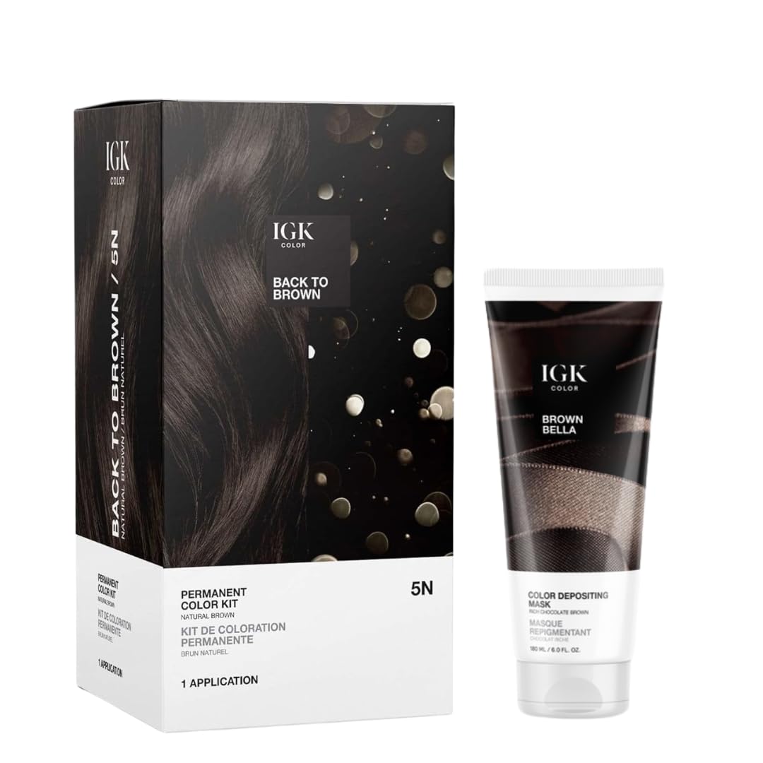 IGK Permanent Hair Color Kit + Hair Gloss Toner Bundle | 5N Back To Brown & Brown Bella | Long-Lasting Color, Tone Refresh & Shine | 4.75oz & 6oz Beauty & Personal Care IGK