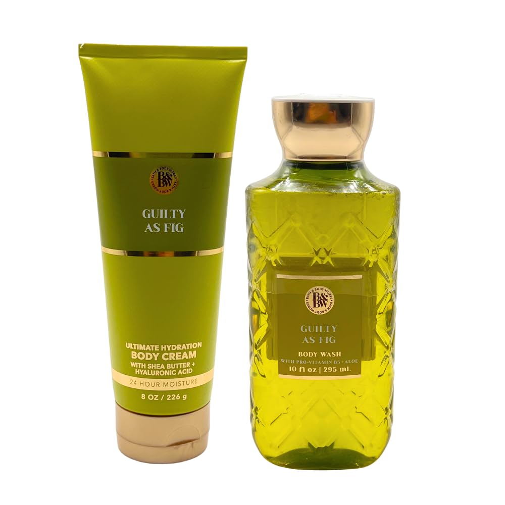 Bath & Body Works GUILTY AS FIG Body Wash & Ultimate Hydration Body Cream 2-piece Gift Set with a Red Bow for Holidays - Full Size Beauty and Personal Care Bath & Body Works