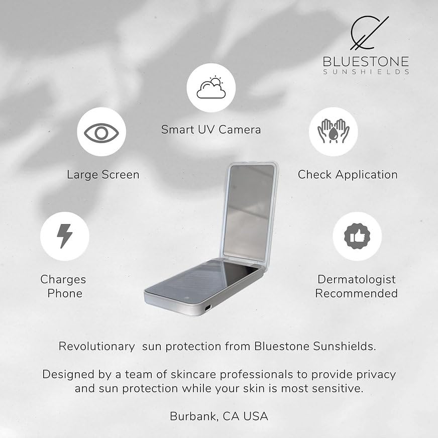 Bluestone Sunshield Sun Smart UV Makeup Mirror - Makeup Vanity Mirror, Ideal for Travel with Advanced Sun Protection Detection, USB Charging, Backup Beauty & Personal Care Bluestone