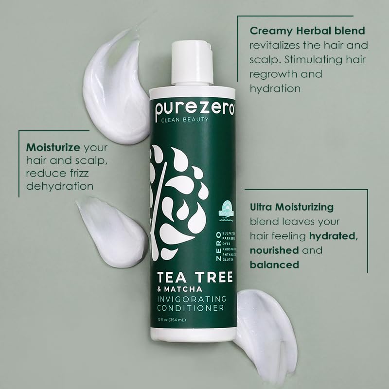 Purezero Tea Tree & Matcha Shampoo and Conditioner Set - Nourishing & Invigorating Scalp Treatment - Zero Sulfates, Parabens, Dyes Vegan and Cruely Beauty & Personal Care Purezero