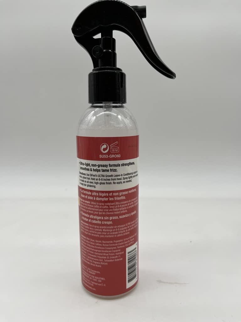 Difeel Ultra Growth Basil & Castor Hair Oil Leave in Conditioning Treatment 6 oz. with Spray Cap & Dispensing Cap