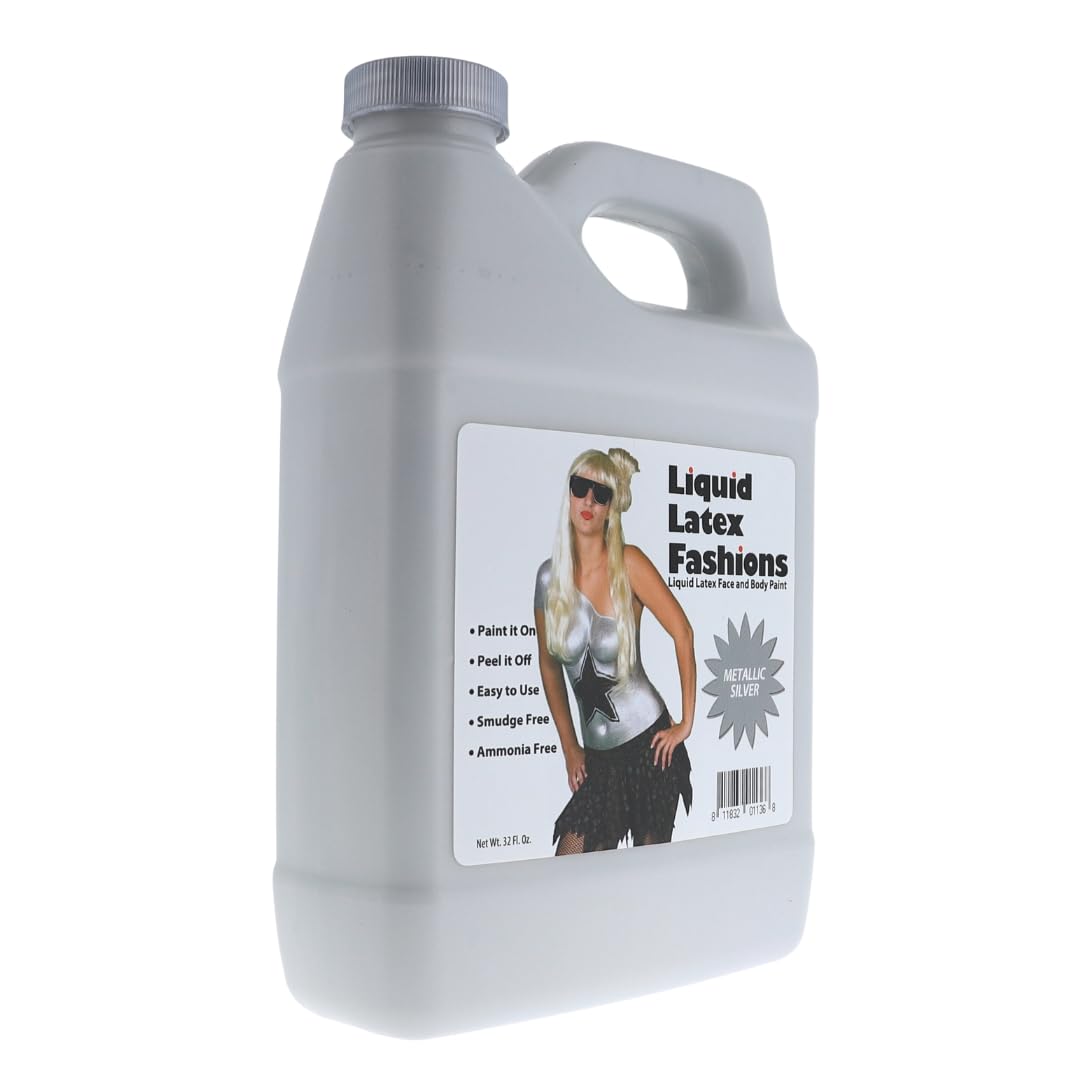 Metallic Silver 32 Fl Oz - Liquid Latex Face and Body Paint, Ammonia Free, Cosplay, Nail Art, Shimmering Finish Paint for Arts and Crafts Beauty & Personal Care Liquid Latex Fashions