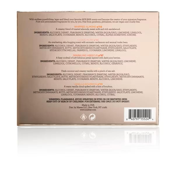 MIX:BAR Scent Discovery Set - Vanilla Bourbon + Whipped Almond + Coconut Palm + Cloud Musk + Sparkling Hibiscus - 5pc Perfume Sampler, 0.05 Fl Oz Beauty & Personal Care MIX:BAR