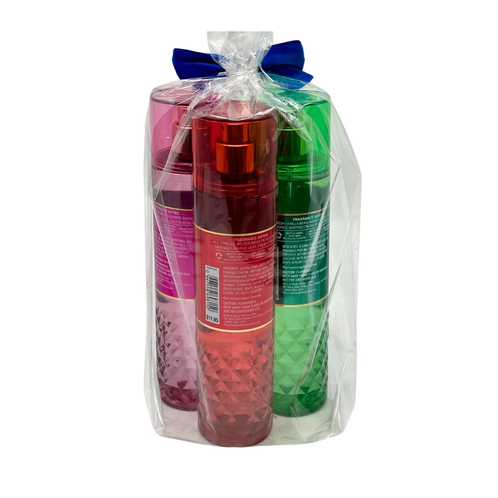 Bath & Body Works Fine Fragrance Mist - Winter Candy Apple, Vanilla Bean Noel, Twisted Peppermint - Gift Set with a Blue Bow for Holiday & Gifts Beauty and Personal Care Bath & Body Works
