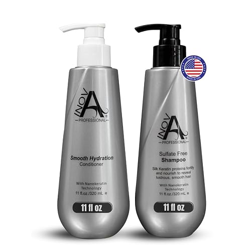 Inova Professional Silk Keratin Shampoo & Conditioner Set - Smooth Protection Sulfate-Free Shampoo & Smooth Hydration Conditioner (11 Oz), grey Beauty & Personal Care Inova Professional