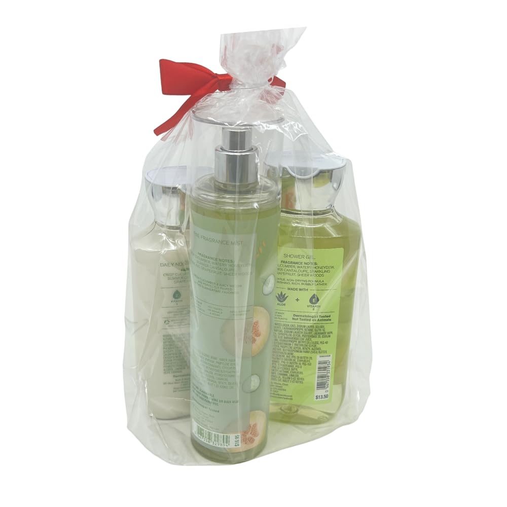 Bath & Body Works CUCUMBER MELON 3-piece Gift Set with a Red Bow for Holiday & Gifts - Mist, Shower Gel, and Body Lotion - Limited Edition Beauty & Personal Care Bath & Body Works