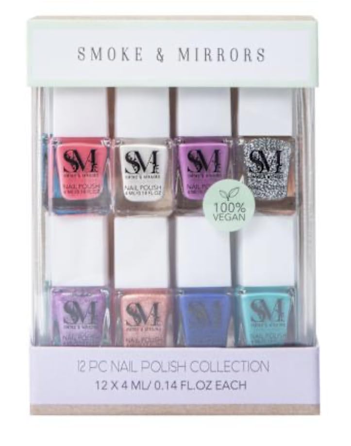 Smoke & Mirrors 12 Pc Nail Polish Collection, 100% Vegan, Clean Beauty, 0.14 Fl Oz Each