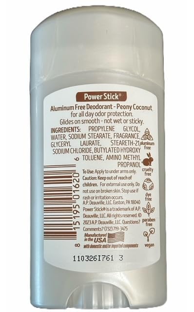 Beauty and Skin Care Power Stick For Her Peony and Coconut - Aluminum Free - 2 Pack, w/Phyphys Tip Card Beauty and Personal Care PPhyphys
